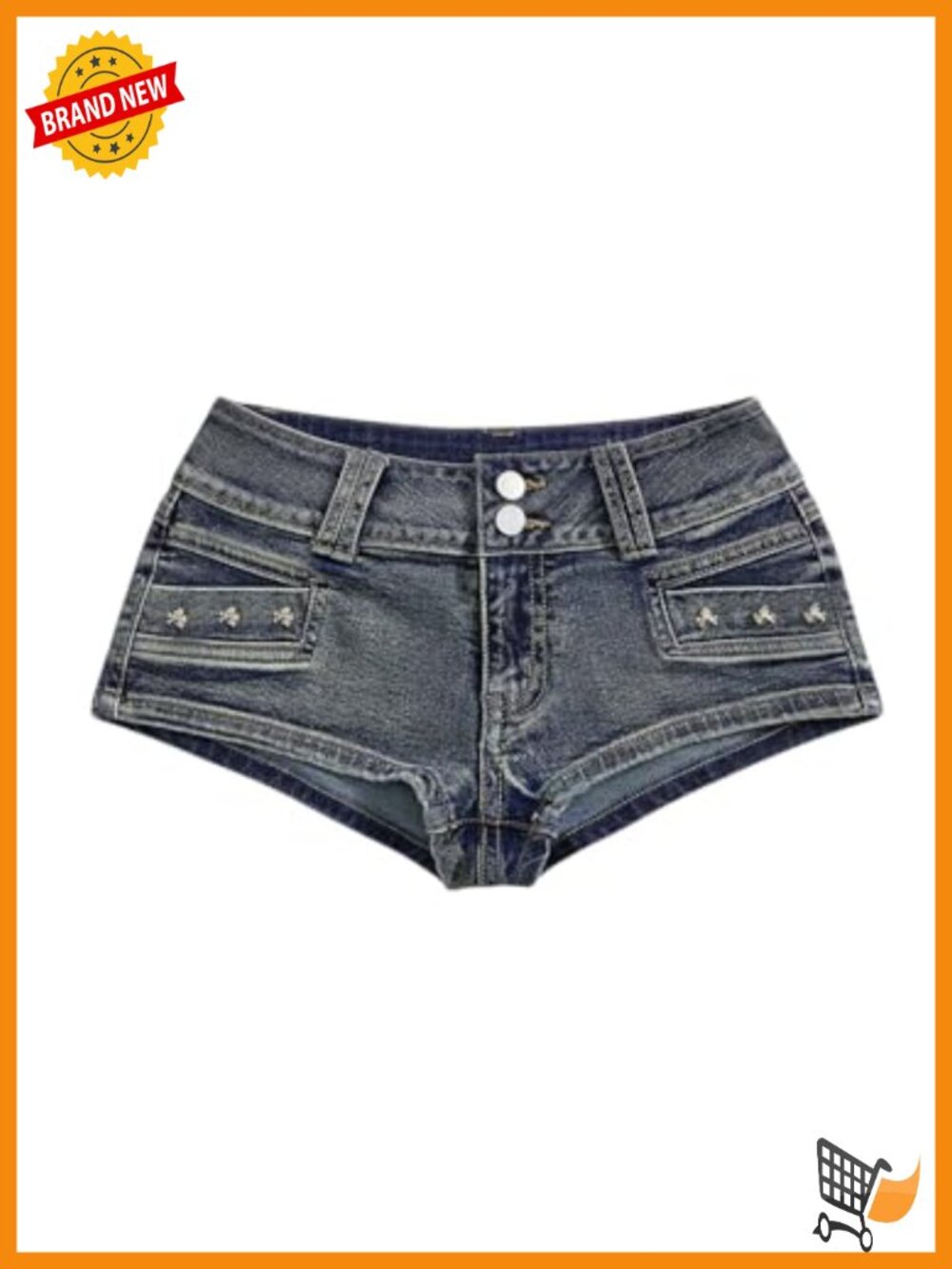 Stretchy Y2K Low Rise Denim Mini Shorts with Pockets